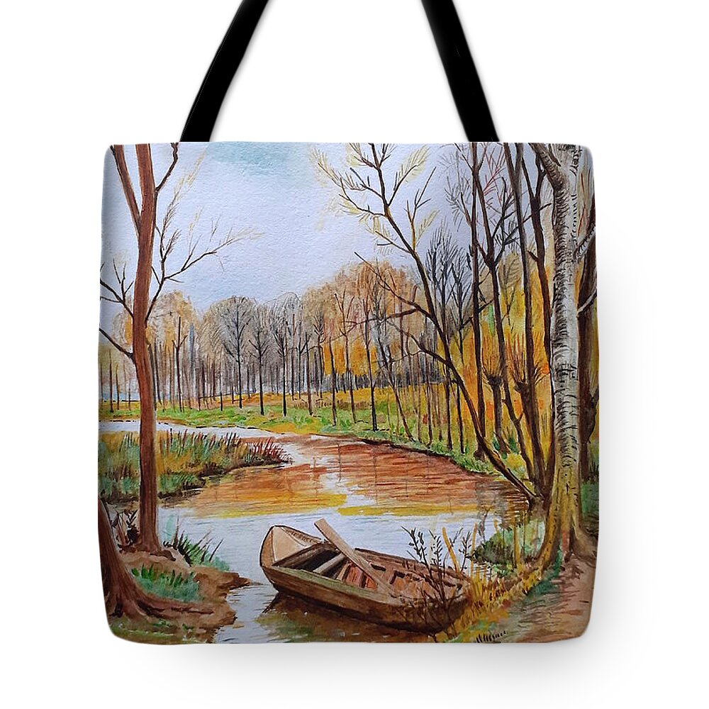 Landscape Tote Bag featuring the drawing Autumn landscape by Carolina Prieto Moreno