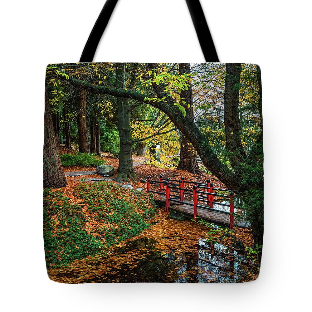 Alex Lyubar Tote Bag featuring the photograph Autumn landscape in the city park by Alex Lyubar