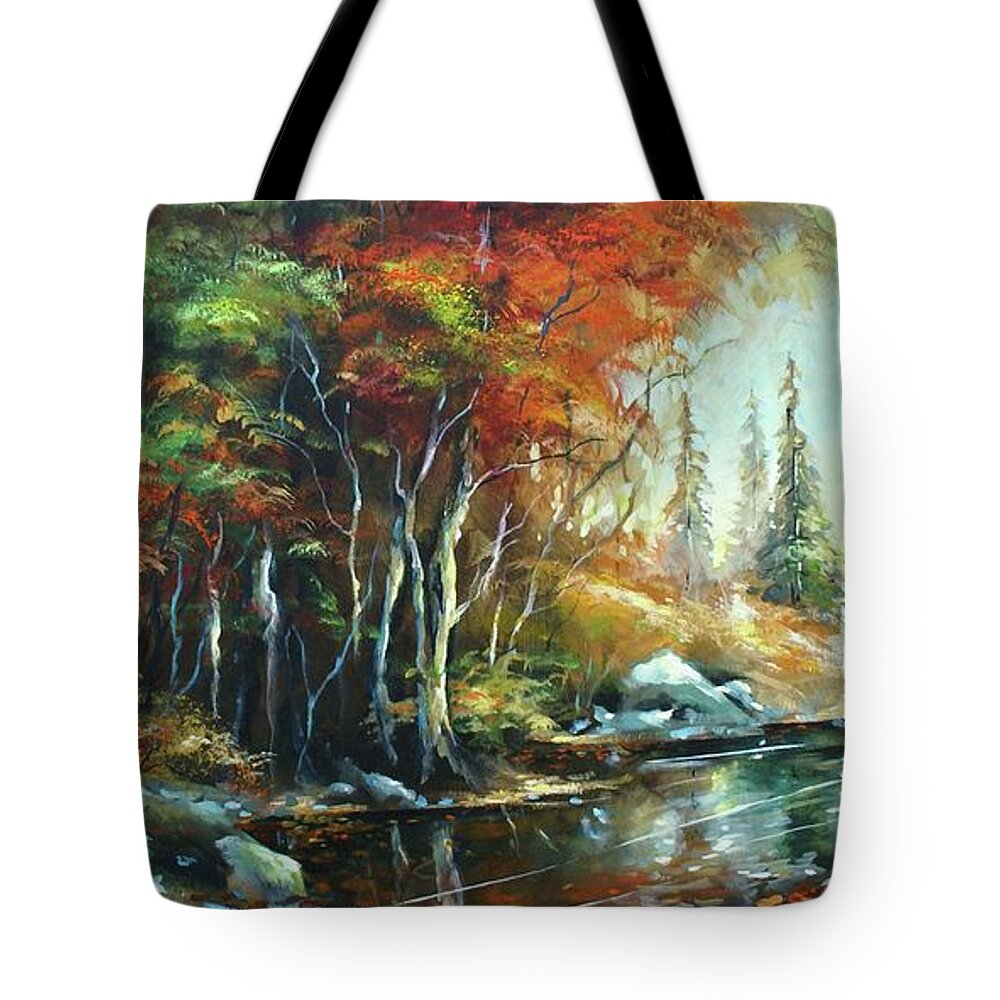 Landscape Tote Bag featuring the painting Autumn Light by Michael Lang