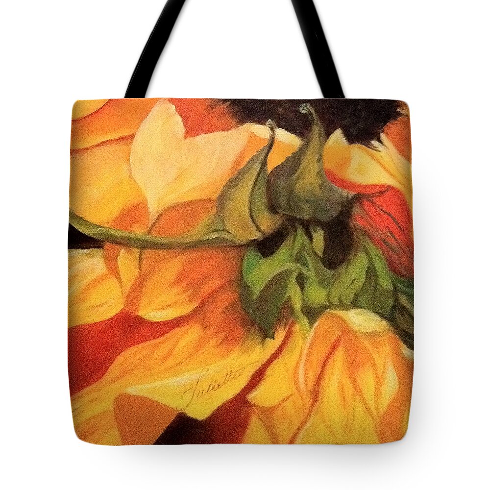 Sunflower Tote Bag featuring the painting Autumn memory by Juliette Becker