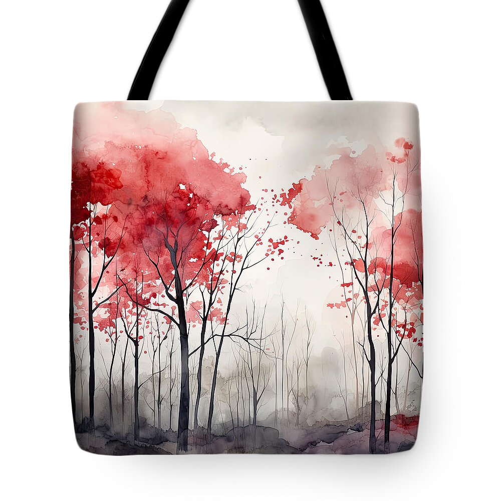 Red And Gray Tote Bag featuring the photograph Autumn Paradise - Autumn Minimalist Art by Lourry Legarde