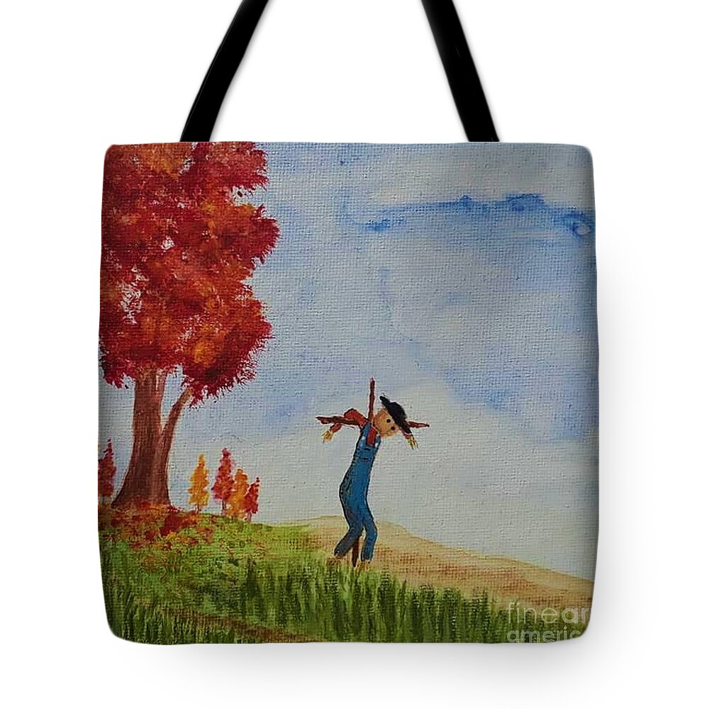 Scarecrow Tote Bag featuring the painting Autumn Scarecrow by April Reilly