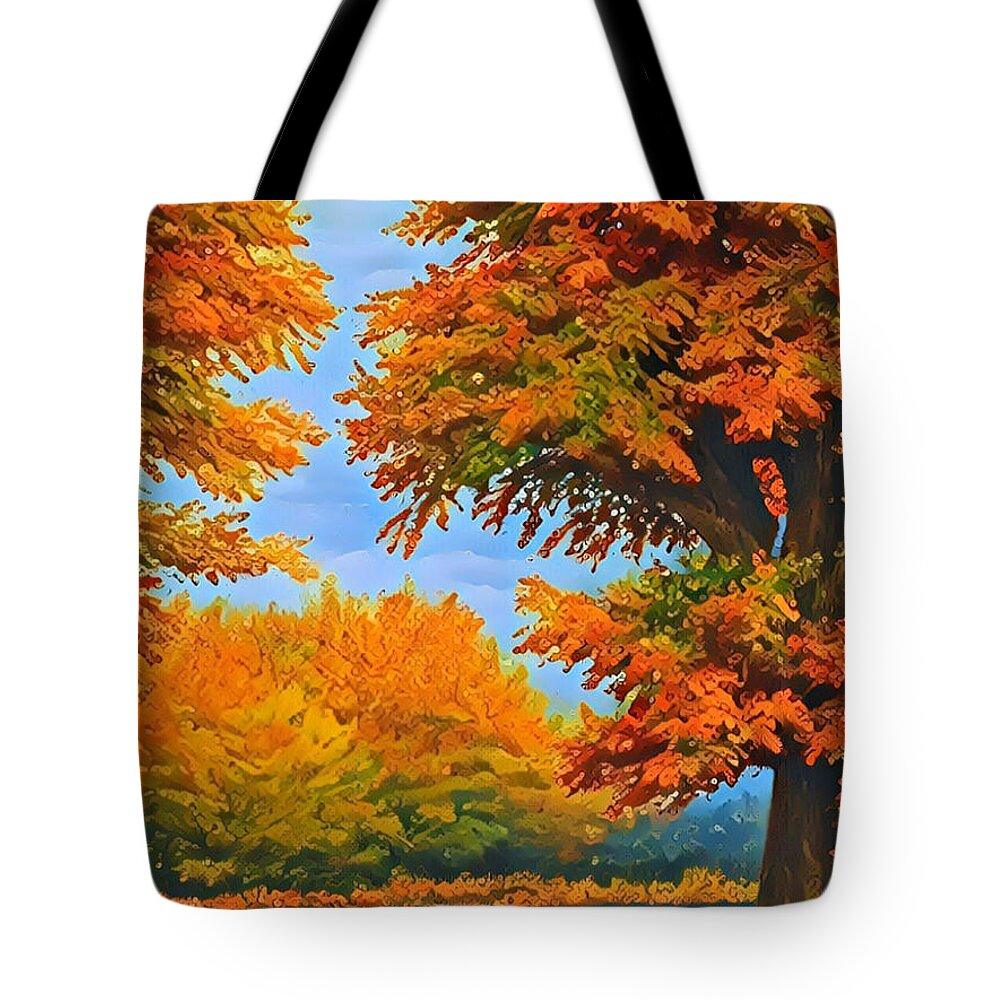 Newby Tote Bag featuring the digital art Autumn Scene 2022 by Cindy's Creative Corner