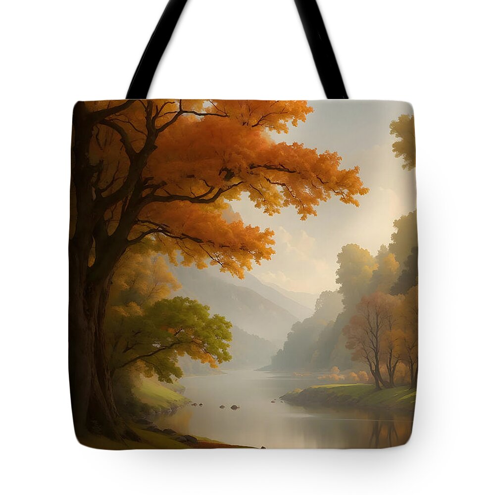 Autumn Tote Bag featuring the digital art Autumn Scene by Mark Greenberg