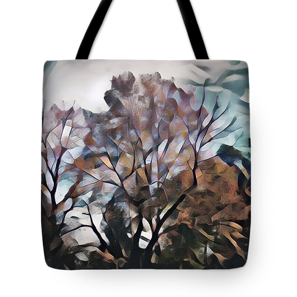 Autumn Tote Bag featuring the mixed media Autumn Skyline by Christopher Reed