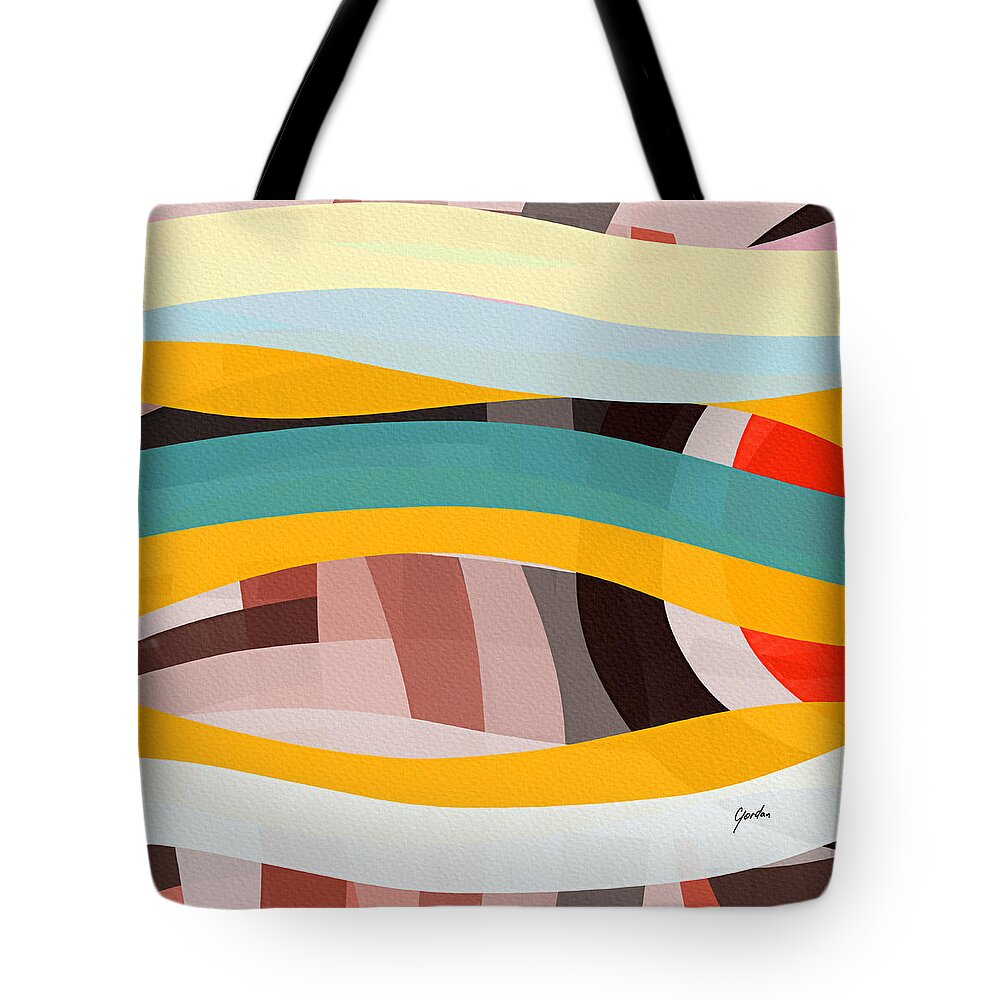 Abstract Tote Bag featuring the painting Autumn Sun - Colorful Linear Abstract Wall Art Painting by iAbstractArt