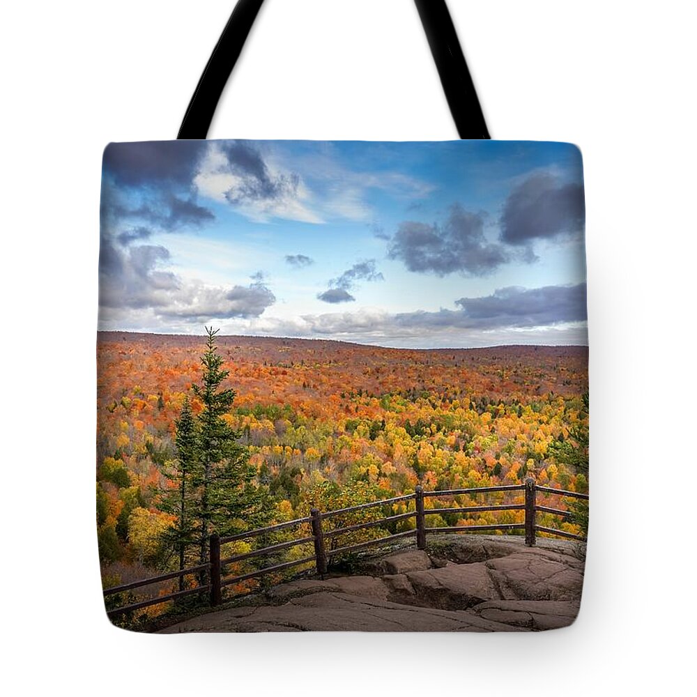 Panorama Tote Bag featuring the photograph Autumn View on Oberg Trail Loop by Susan Rydberg
