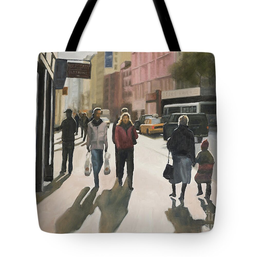 Nyc Tote Bag featuring the painting Autumn walk by Tate Hamilton