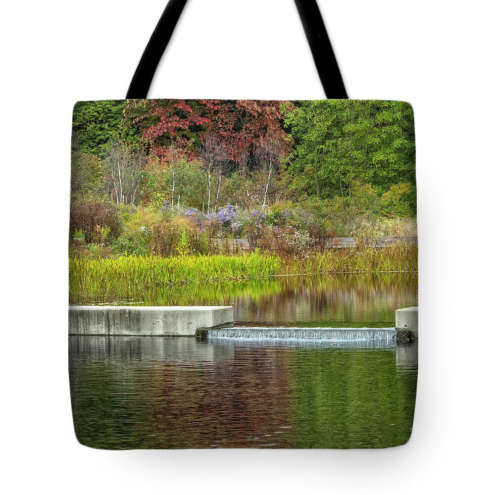 Bronx Botanical Gardens Tote Bag featuring the photograph Autumn Water Reflections by Cate Franklyn