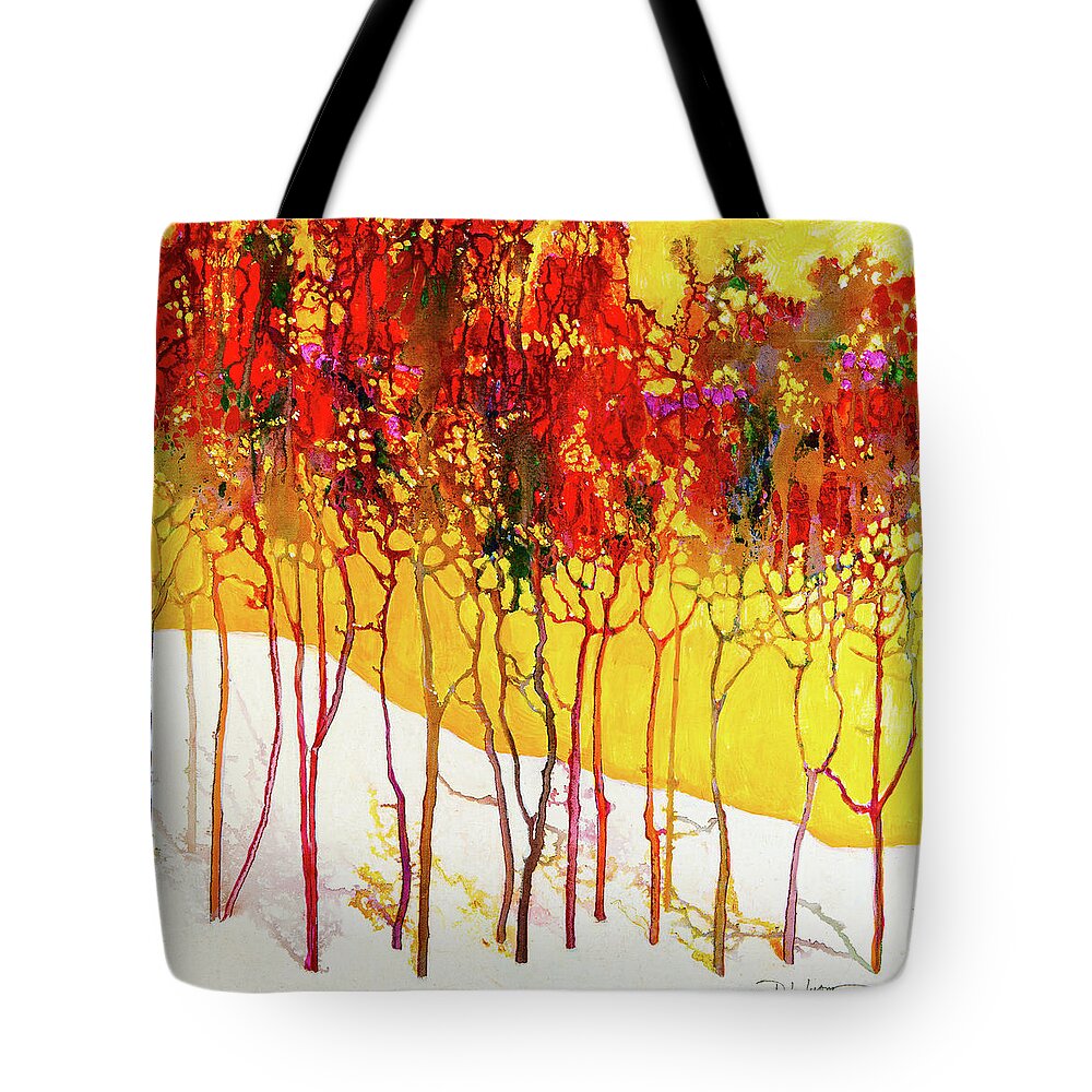 Abstract Tote Bag featuring the digital art Autumns Last Mosaic - Abstract Contemporary Acrylic Painting by Sambel Pedes