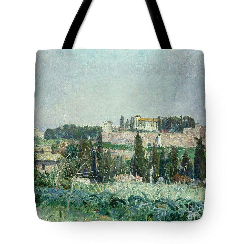 Eilif Peterssen Tote Bag featuring the painting Aventine Hill by O Vaering by Eilif Peterssen