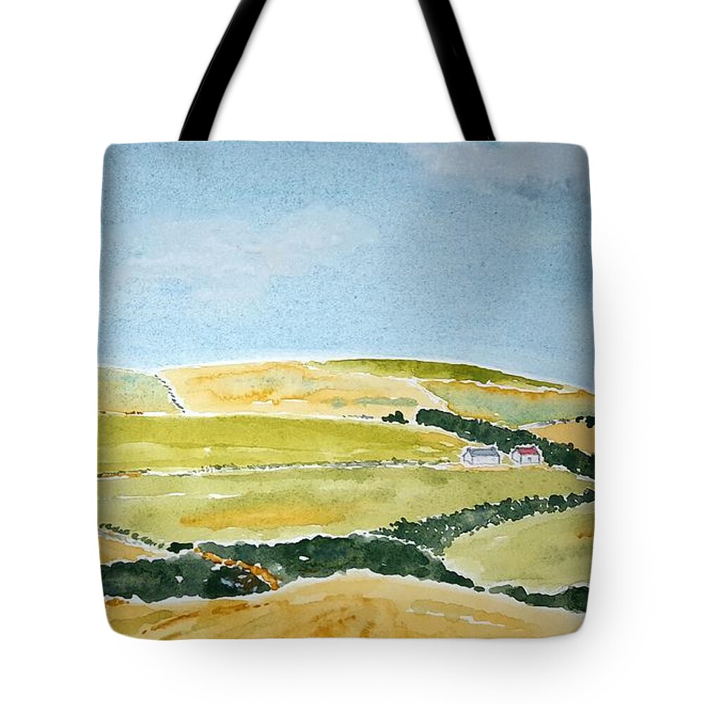 Watercolor Tote Bag featuring the painting Ayrshire Farms by John Klobucher