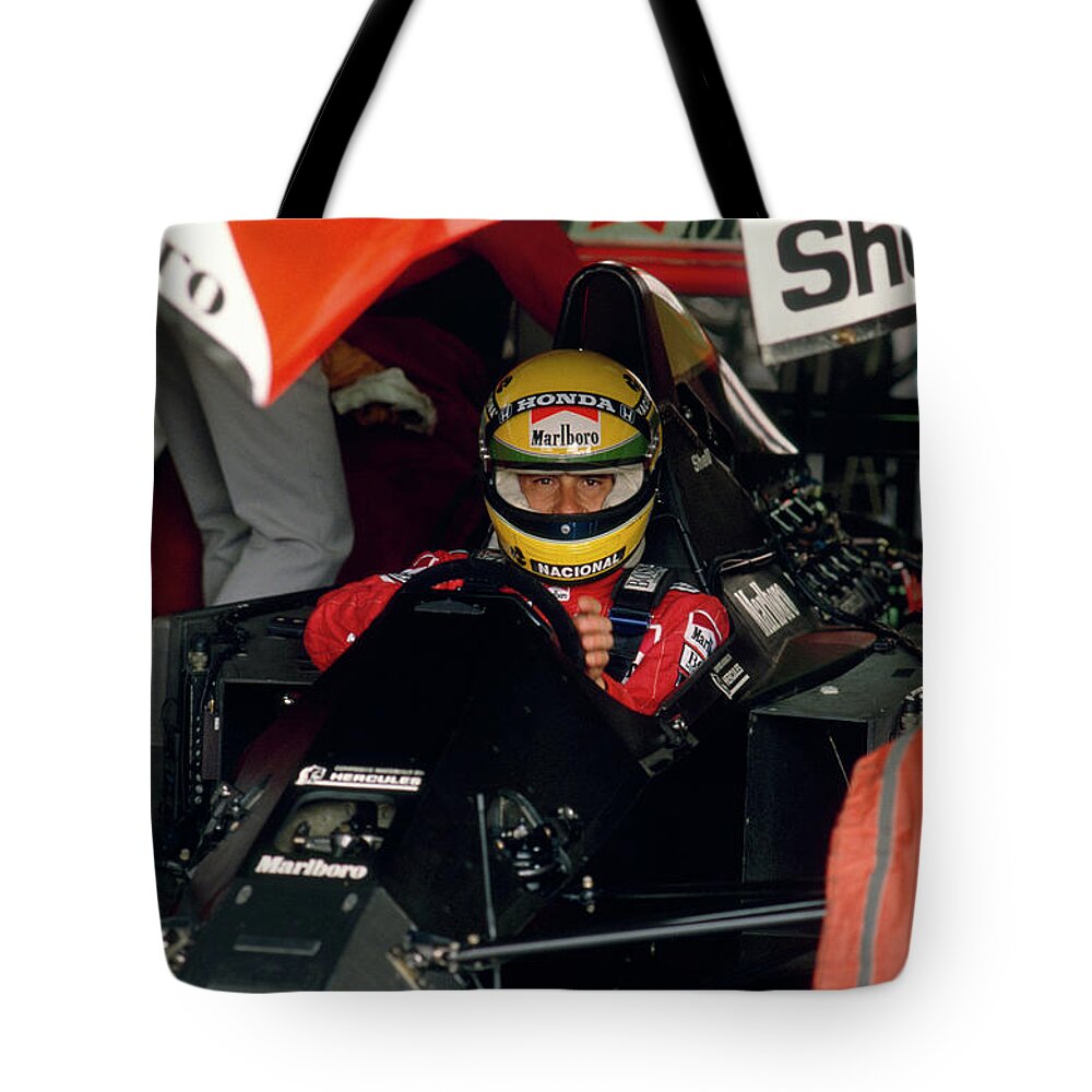 Ayrton Senna Tote Bag featuring the photograph Ayrton Senna. 1990 Italian Grand Prix by Oleg Konin