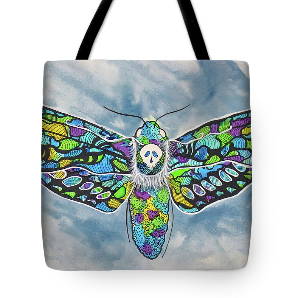 Death Moth Tote Bag featuring the painting Azure Elegance Suncatcher Death Moth by Kenneth Pope