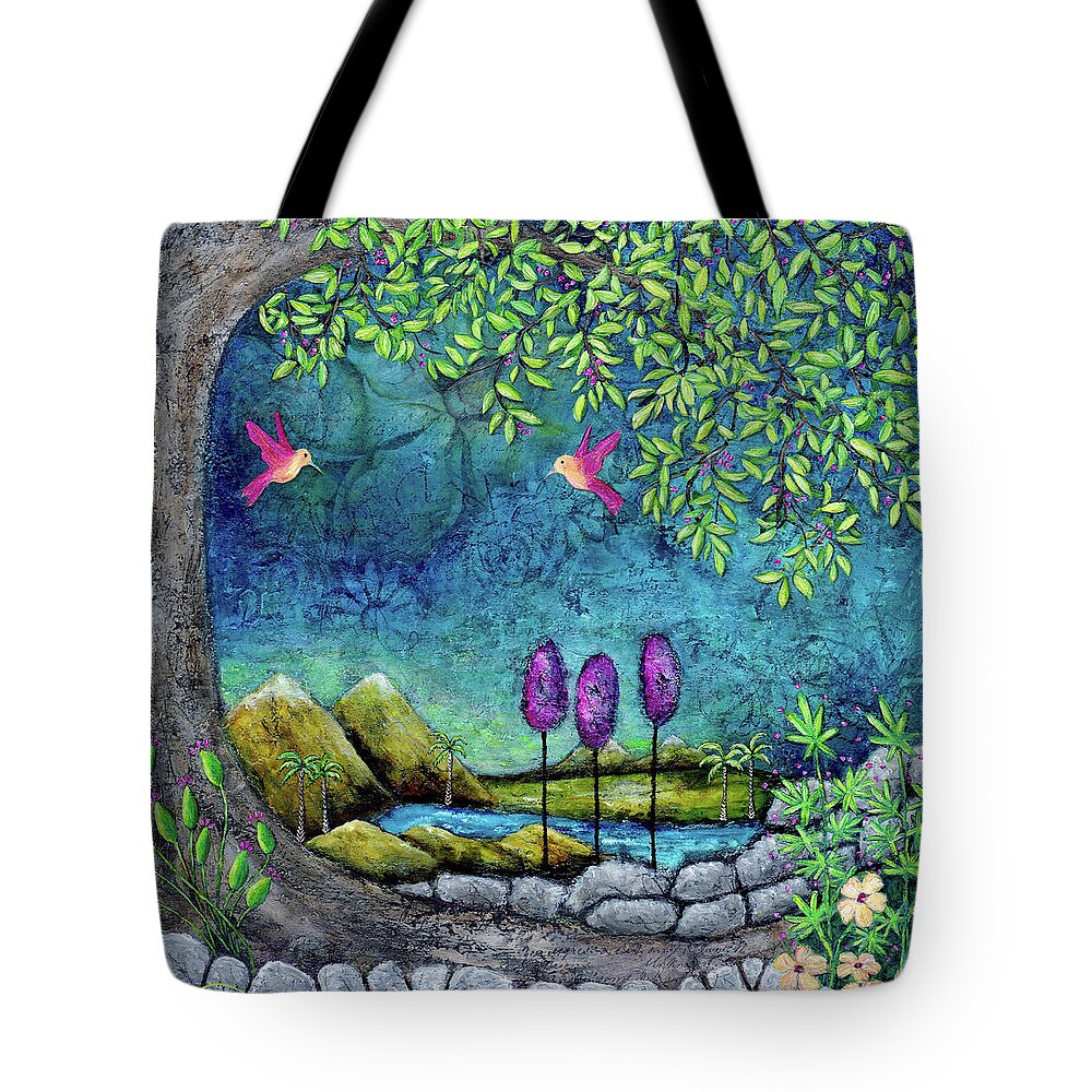 Dreamscape Tote Bag featuring the painting Azure Oasis by Sunshyne Joyful