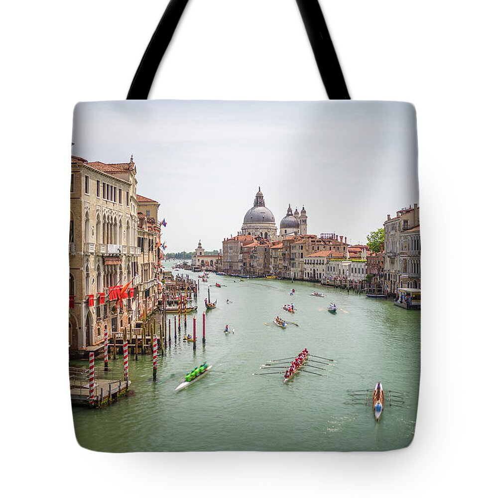 Fine Art Tote Bag featuring the photograph B0006871 - Regatta on the Gran Canal, Venice by Marco Missiaja