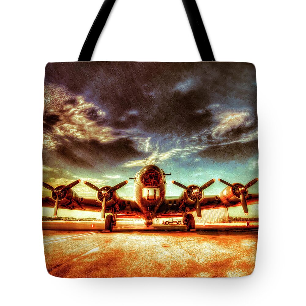 Airborne Tote Bag featuring the digital art B17 Aluminun Overcast by Rod Melotte