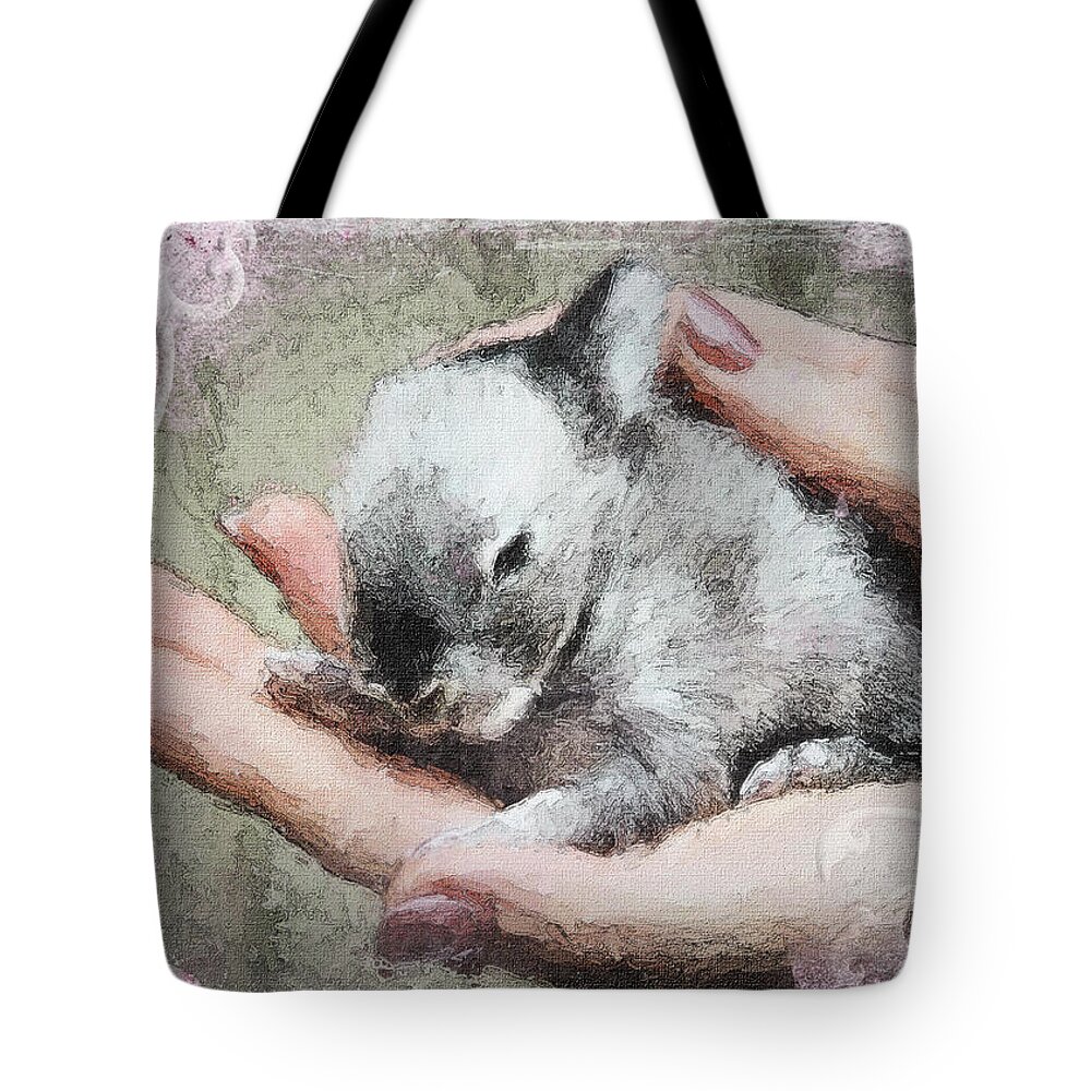 Easter Tote Bag featuring the mixed media Baby Bunny by Moira Law