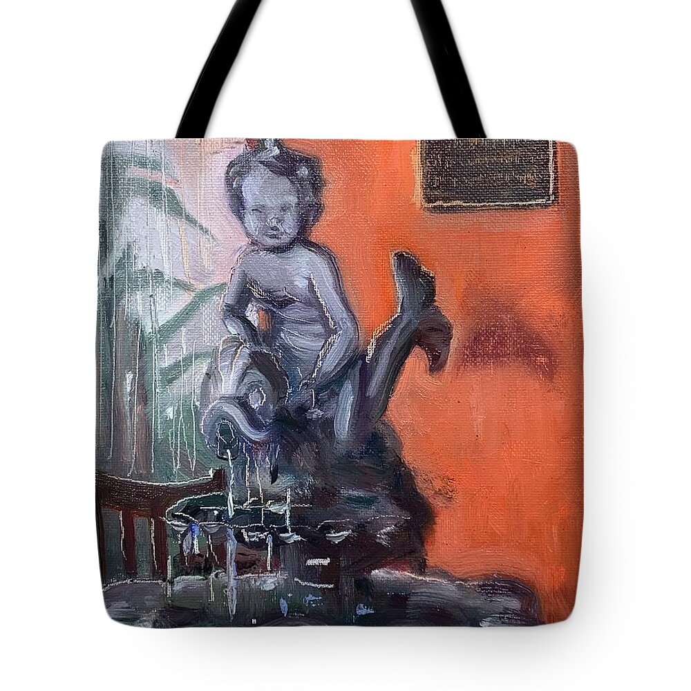 Fountain Tote Bag featuring the painting Baby in the Fountain by Maggii Sarfaty