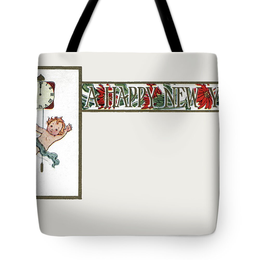 New Tote Bag featuring the digital art Baby New Year hanging on clock No Text by Pete Klinger