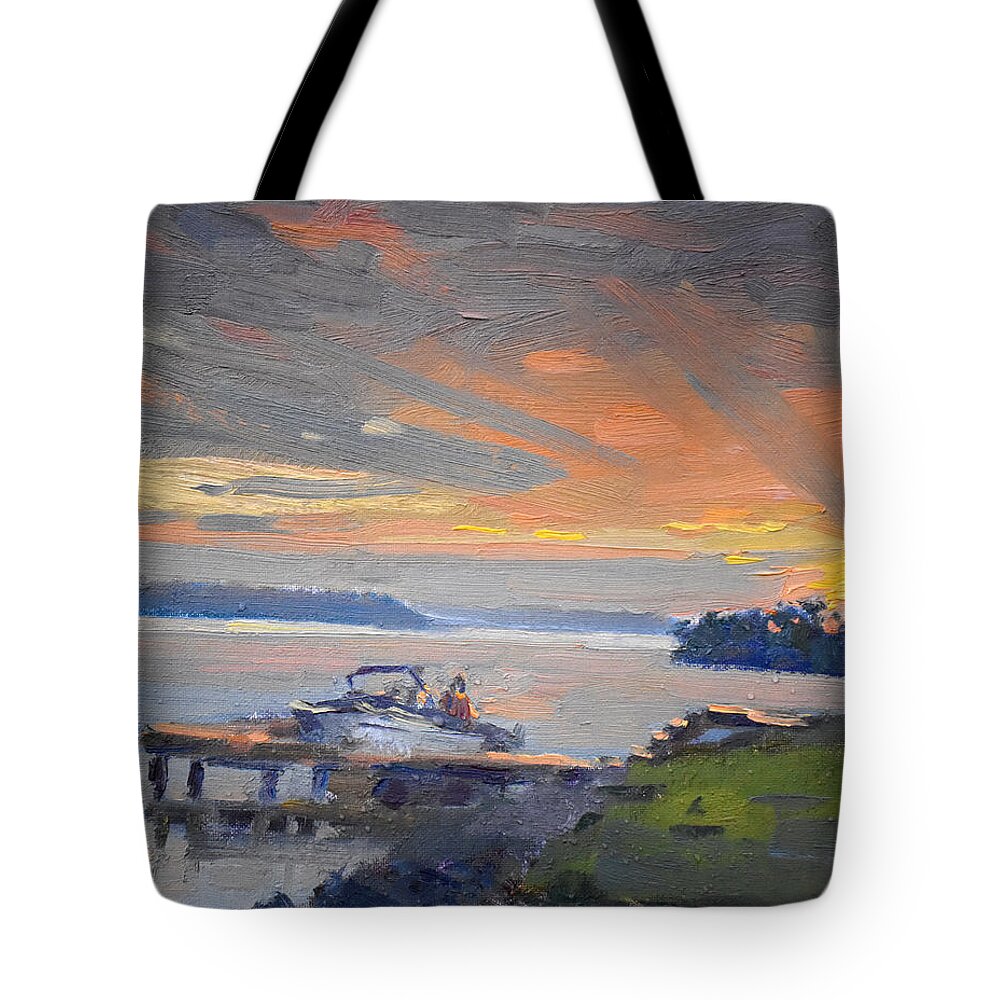 Sunset Tote Bag featuring the painting Back Home by Ylli Haruni