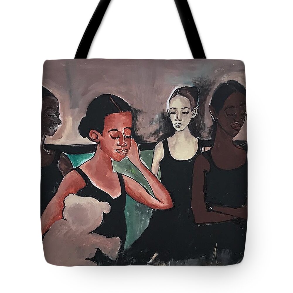  Tote Bag featuring the painting Backstage by Angie ONeal