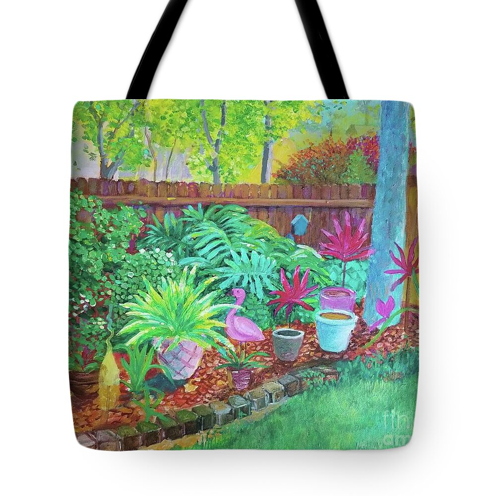 Backyard Tote Bag featuring the painting Backyard Garden II by Joe Roache