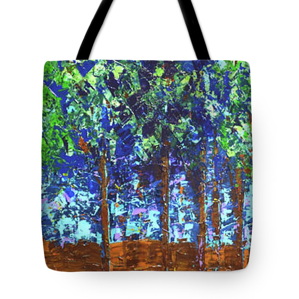  Tote Bag featuring the painting Backyard Trees by Linda Bailey