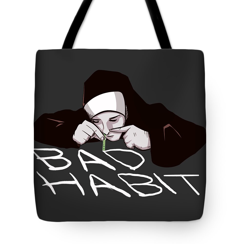 Nun Tote Bag featuring the drawing Bad Habit by Ludwig Van Bacon