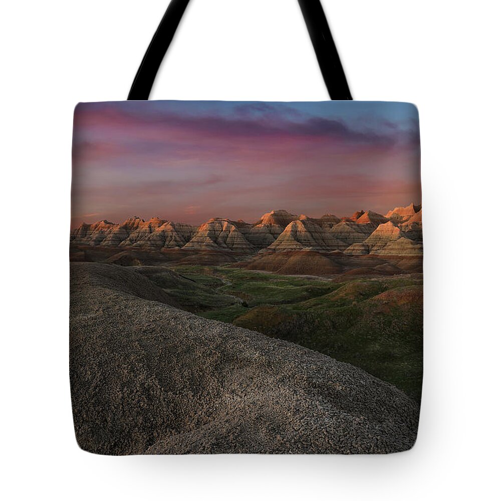 Badlands National Park Sunset Tote Bag featuring the photograph Badlands National Park Sunset by Dan Sproul