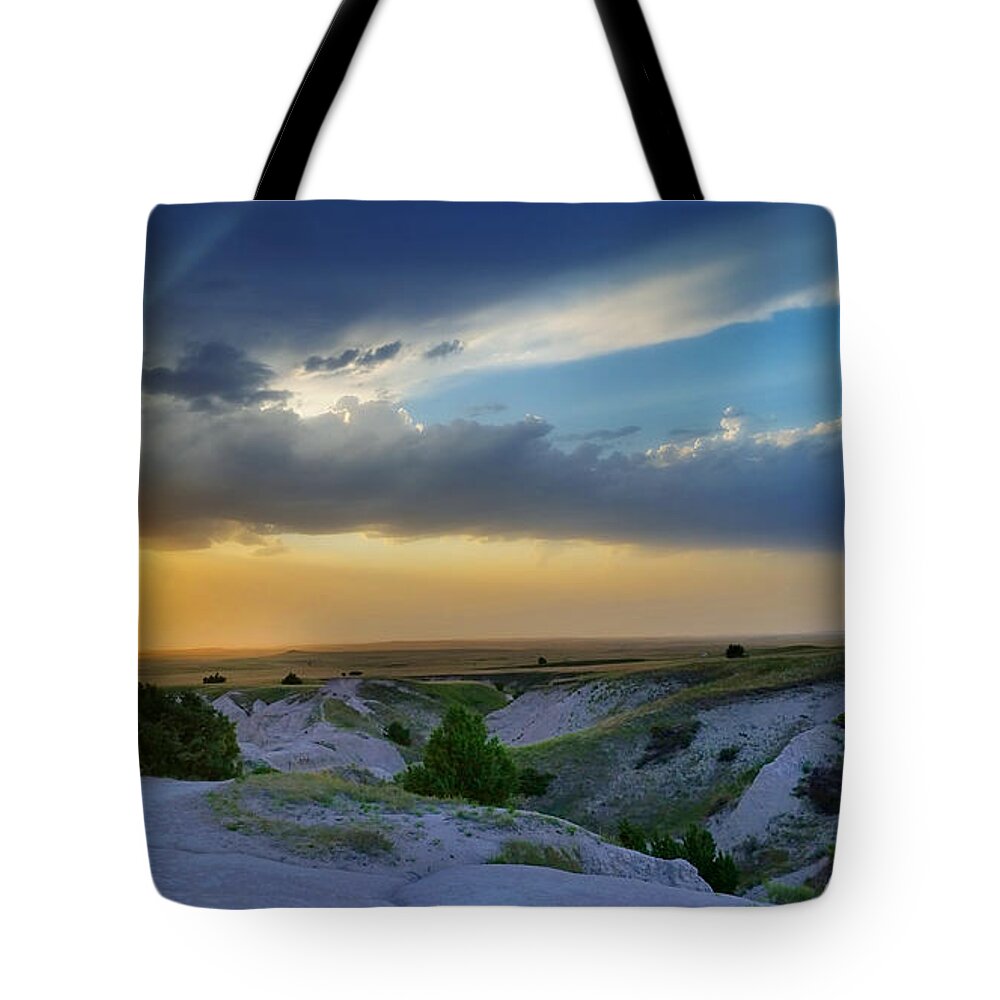 Weather Tote Bag featuring the photograph Badlands Spring Storm by Ally White