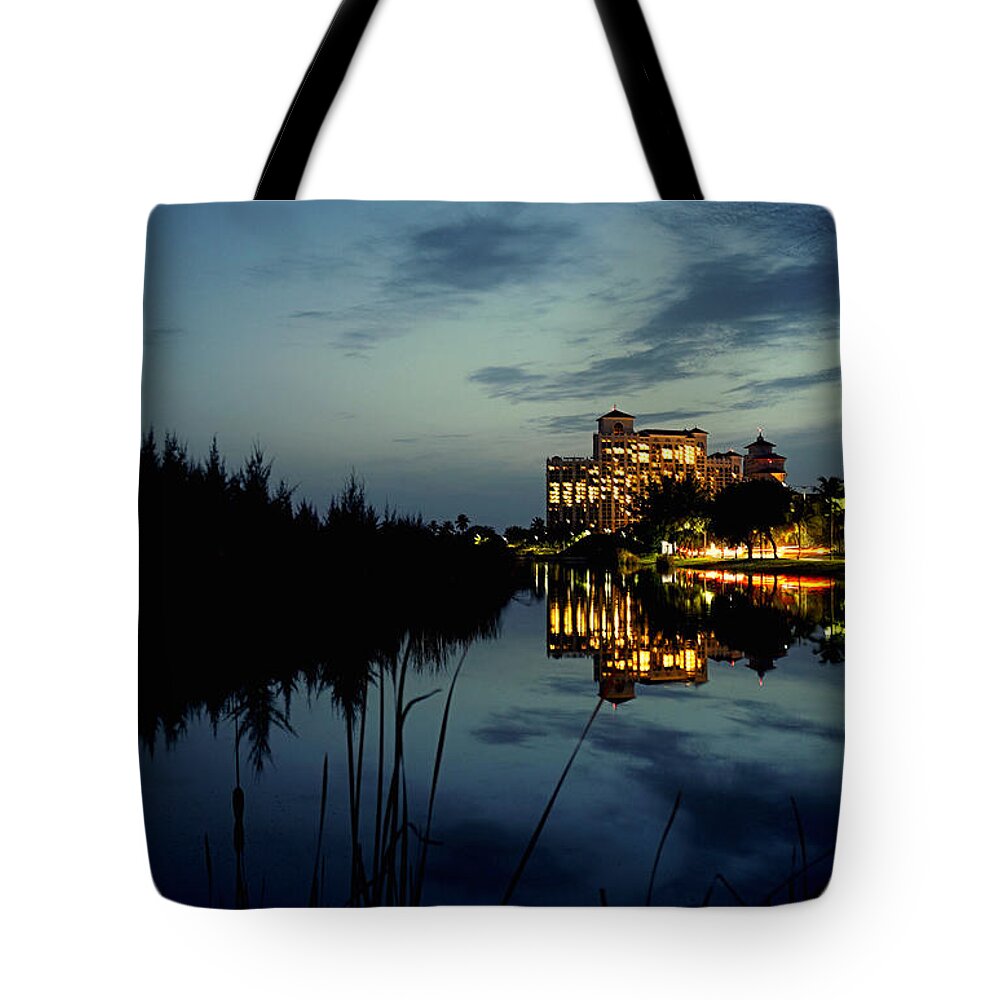 Cityscape Tote Bag featuring the photograph Reflections at Baha Mar by Montez Kerr