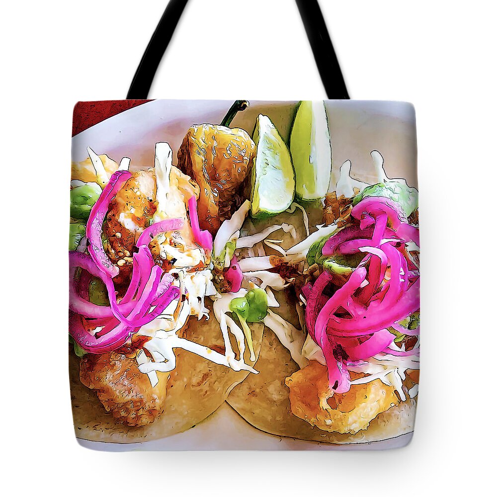 Taco Tote Bag featuring the digital art Baja Fish Tacos by William Scott Koenig