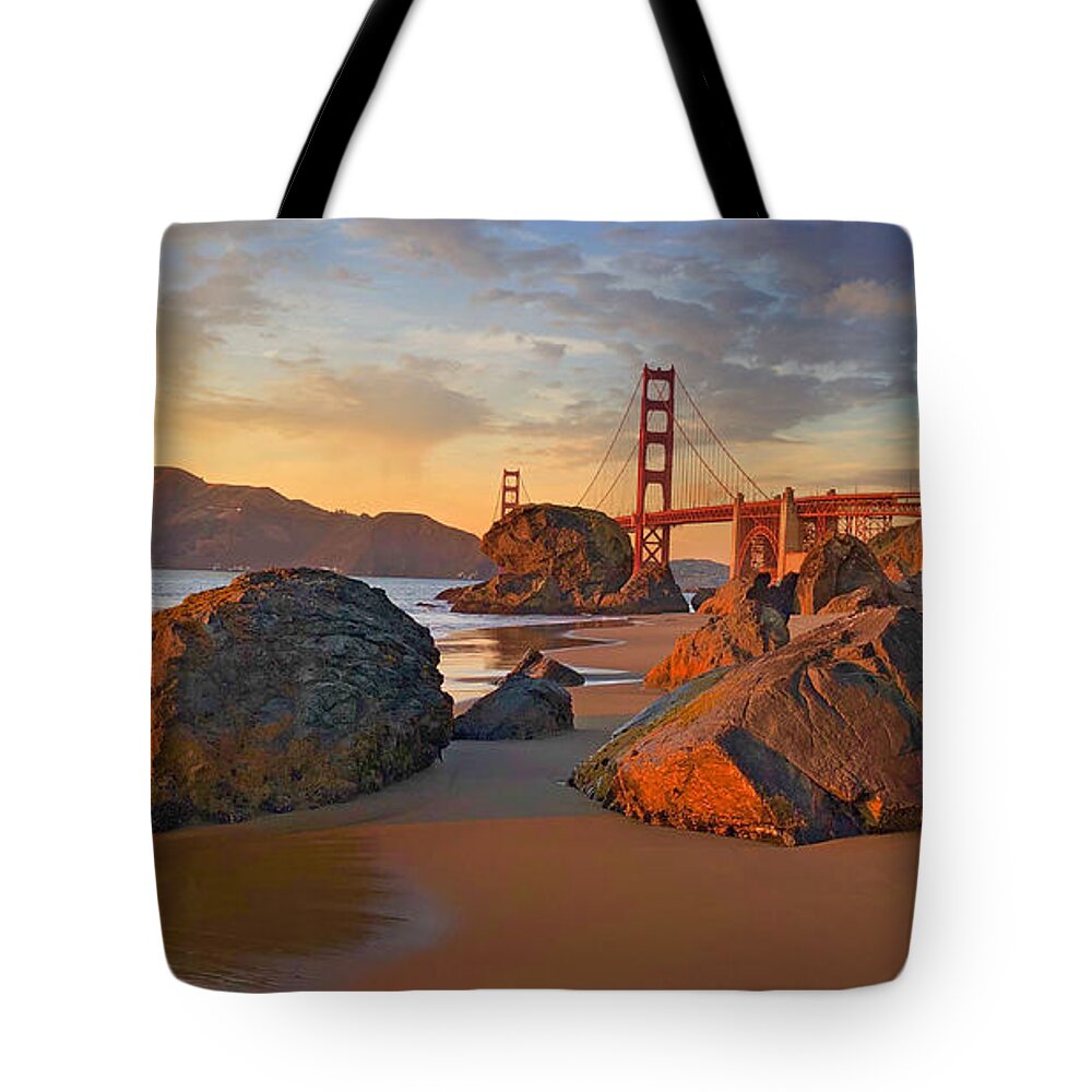 Beach Tote Bag featuring the photograph Baker Beach Sunset by Ed Stokes
