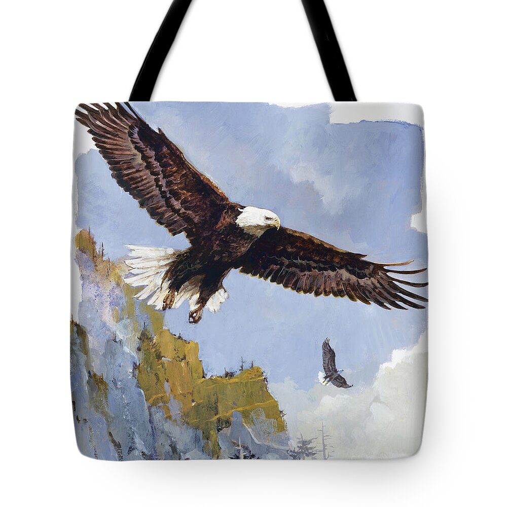 John Swatsley Tote Bag featuring the painting Bald Eagle In Flight by John Swatsley