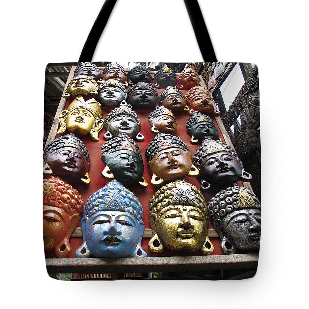 Asia Tote Bag featuring the photograph Balinese Masks by Mark Egerton
