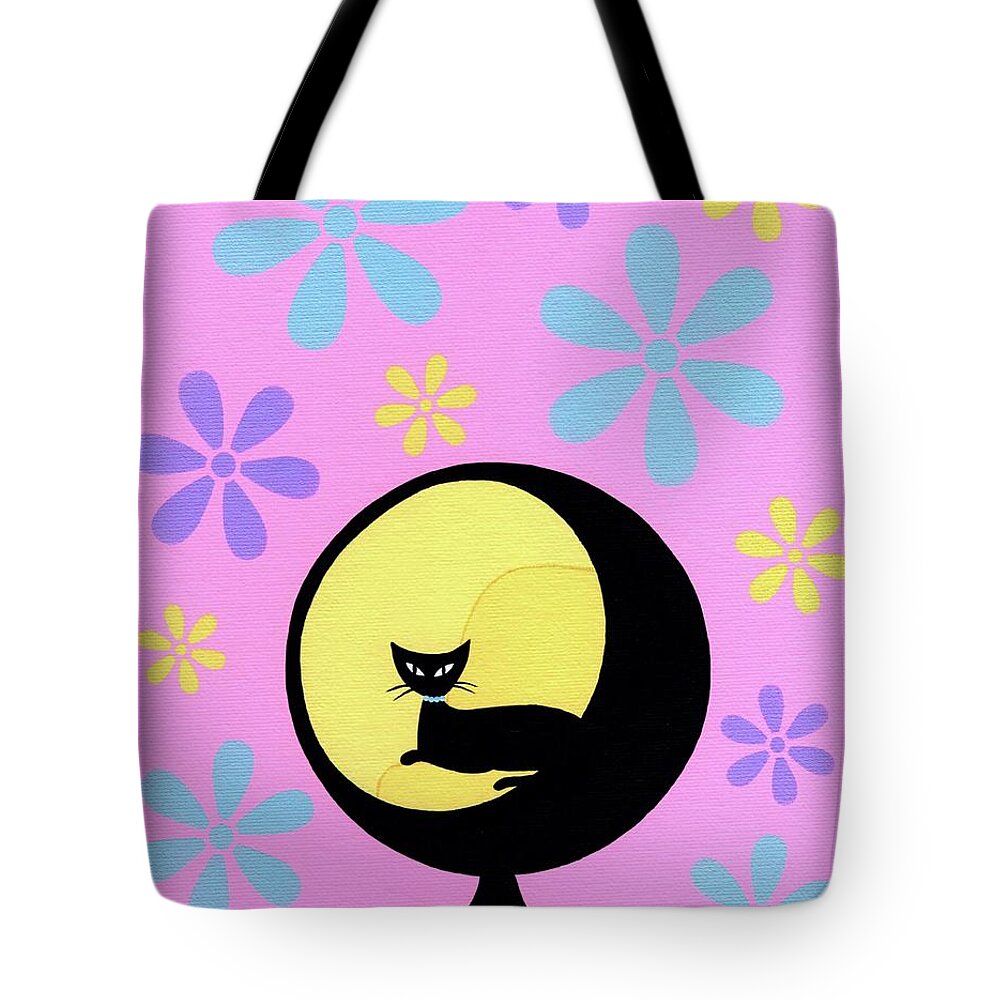 Flower Power Tote Bag featuring the painting Ball Chair on Pink with Happy Flowers by Donna Mibus
