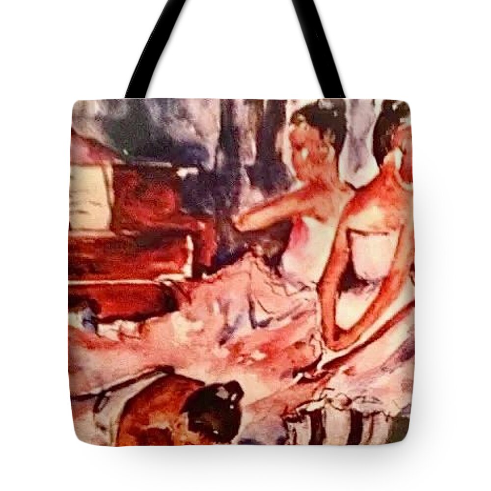  Tote Bag featuring the painting Ballerina girls by Angie ONeal