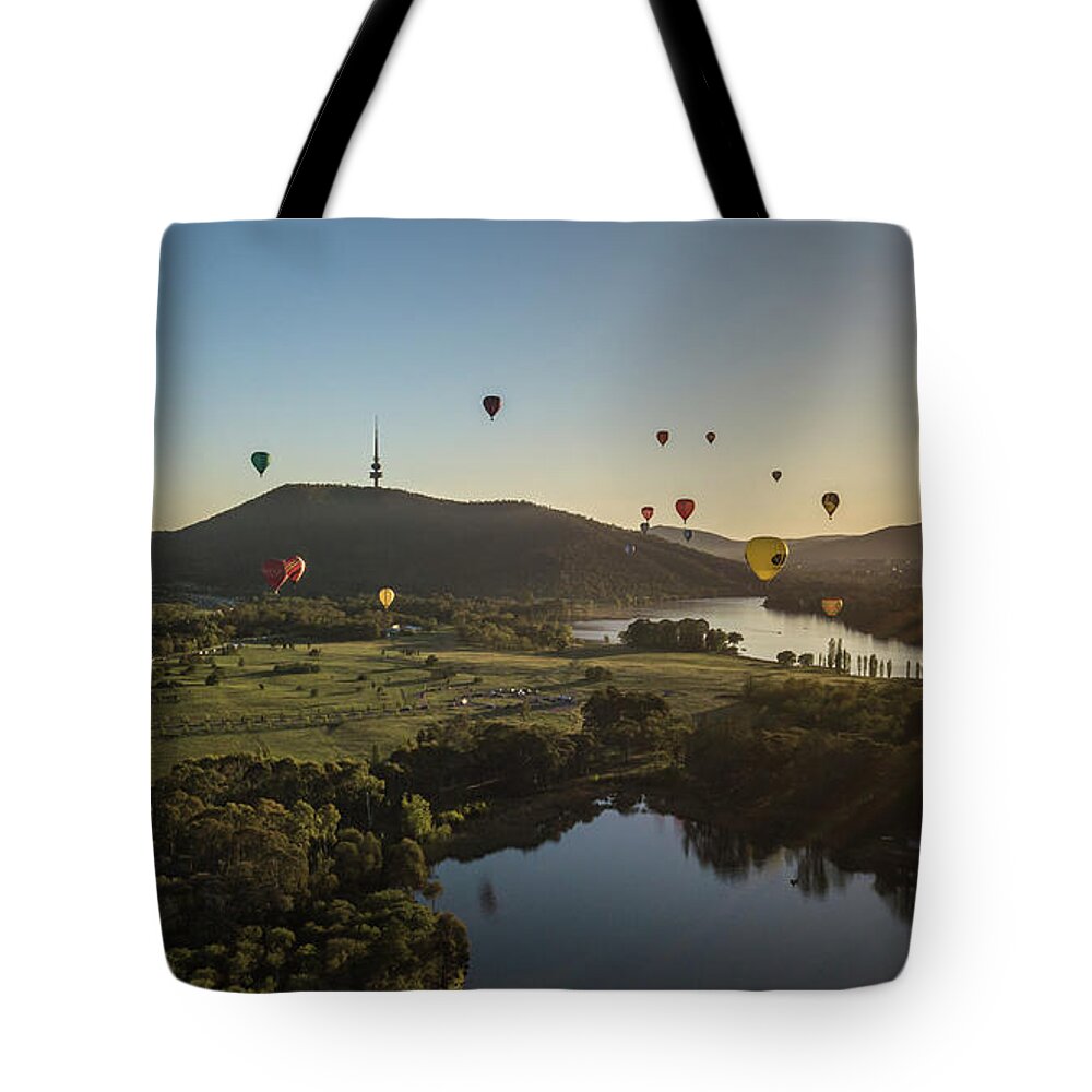 Canberra Landscape Tote Bag featuring the photograph Balloon Spectacular by Ari Rex