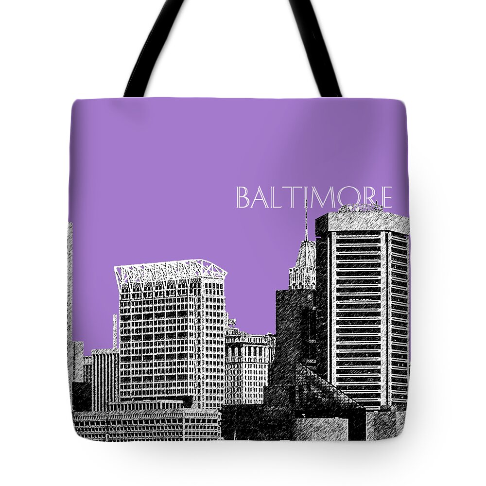 Architecture Tote Bag featuring the digital art Baltimore Skyline 1 - Violet by DB Artist