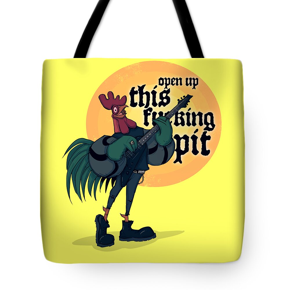 Rooster Tote Bag featuring the drawing Band of Metal Men by Ludwig Van Bacon