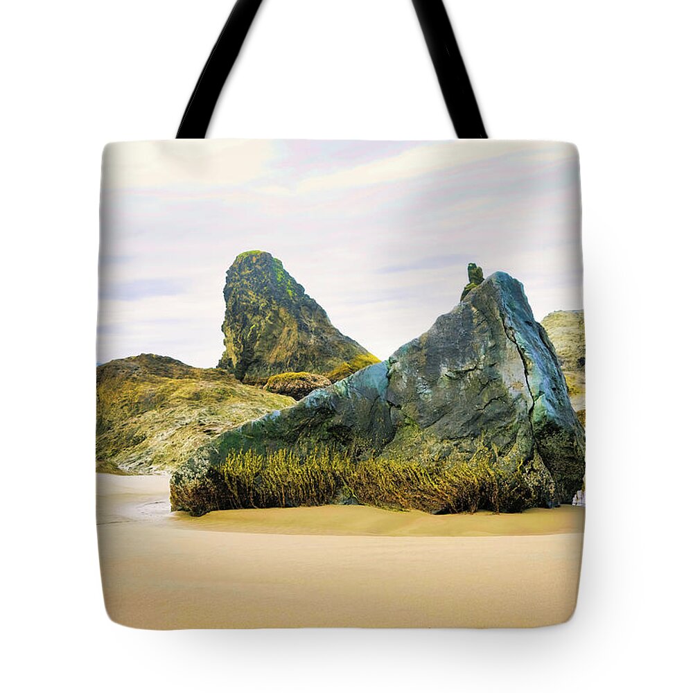 Bandon Tote Bag featuring the photograph Bandon Beach Rocks by Jerry Cahill