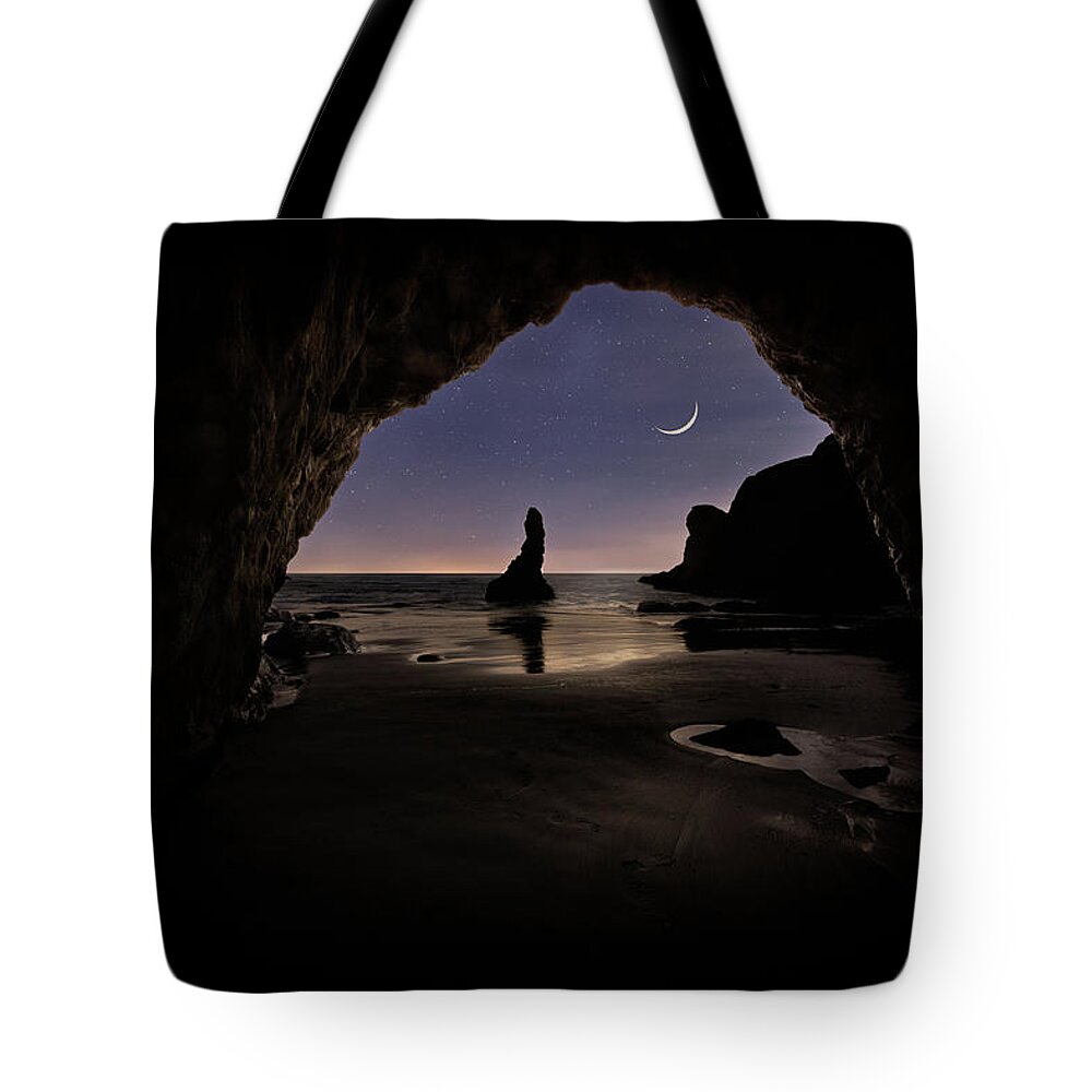 Beach Tote Bag featuring the photograph Bandon by Moonlight by Chuck Rasco Photography
