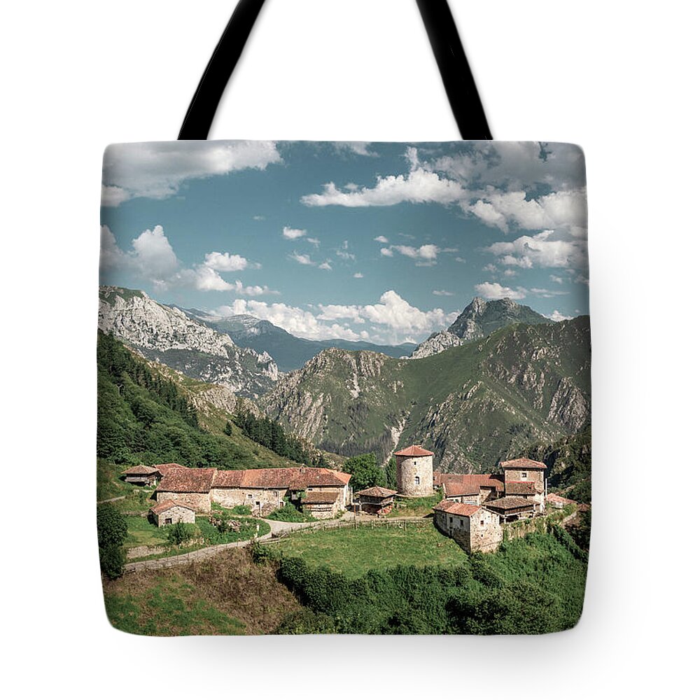 Asturias Tote Bag featuring the photograph Bandujo medieval village in Northern Spain by Benoit Bruchez