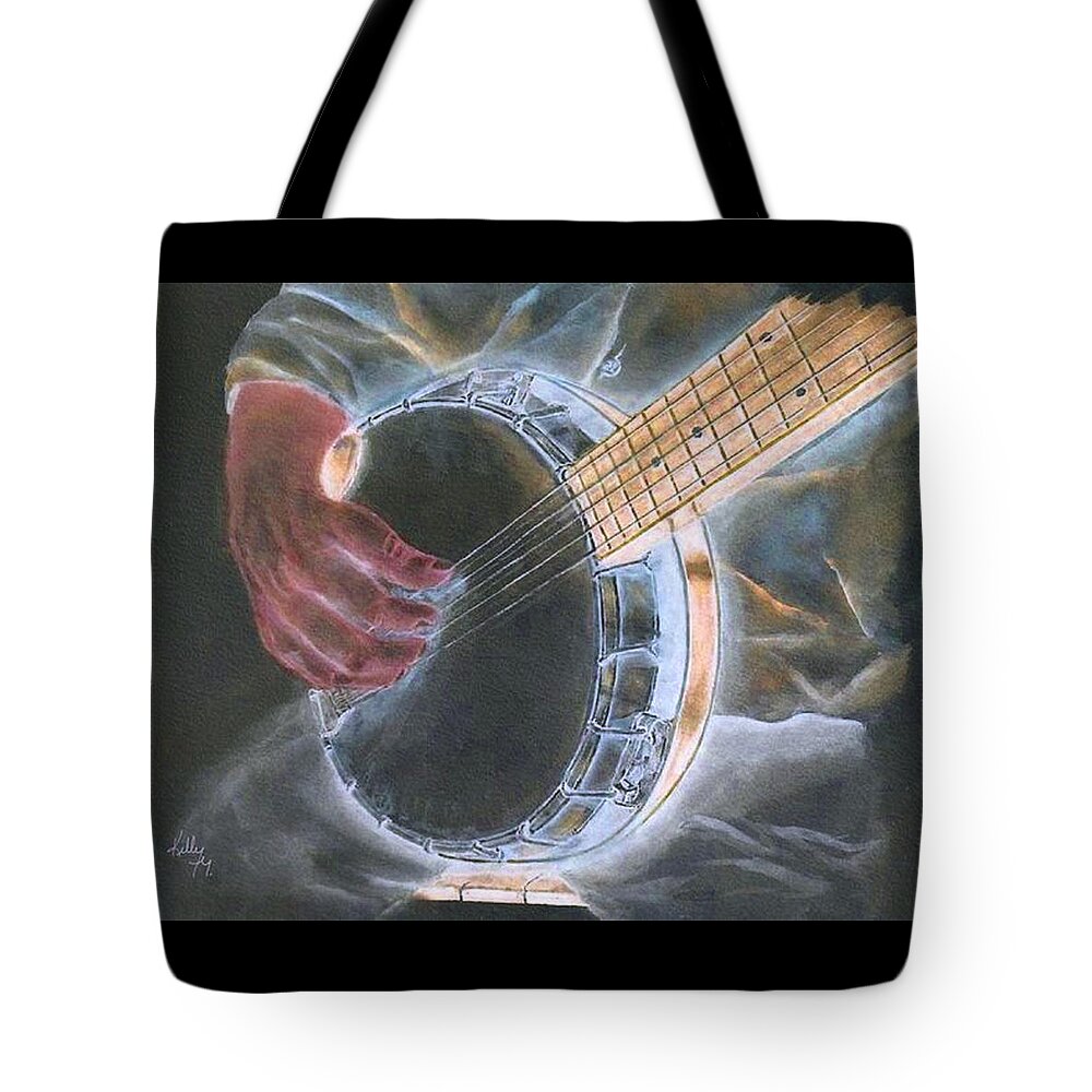 Banjo Tote Bag featuring the digital art Banjo Player from the Past by Ronald Mills