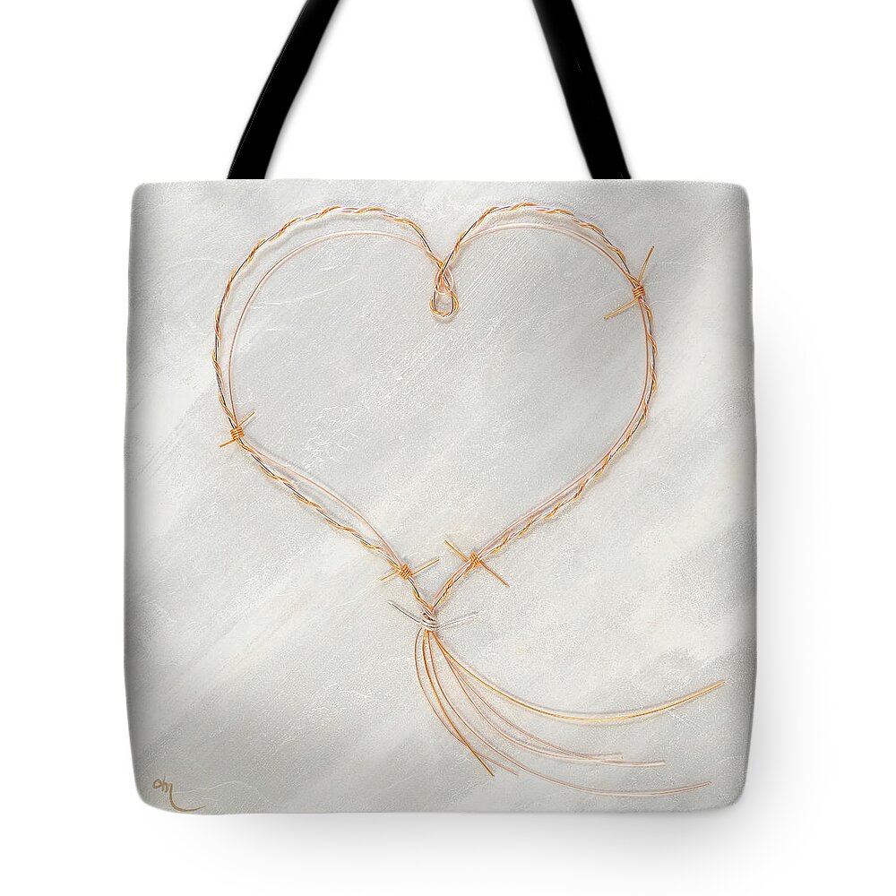 Heart Tote Bag featuring the painting Barbed Heart-Gold Pink by Tamara Nelson