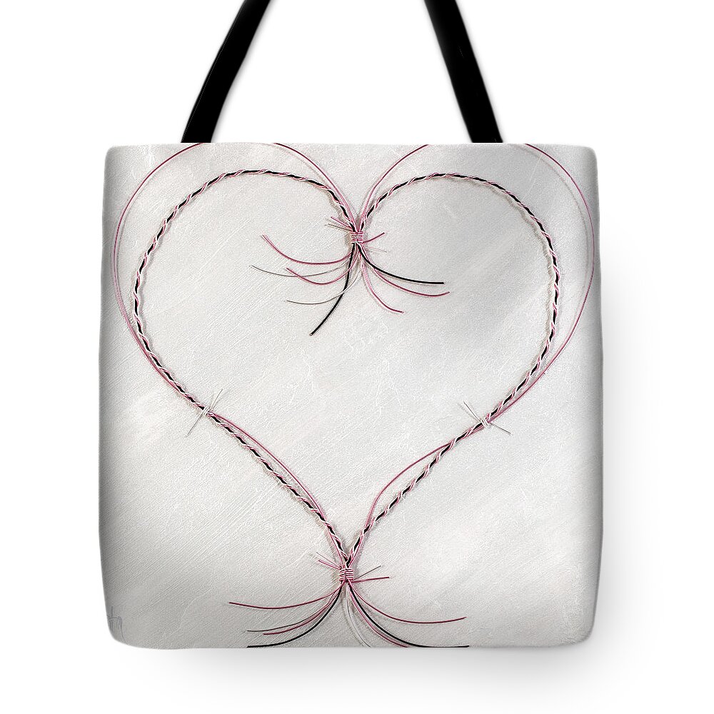 Heart Tote Bag featuring the mixed media Barbed Heart-Pink on White by Tamara Nelson