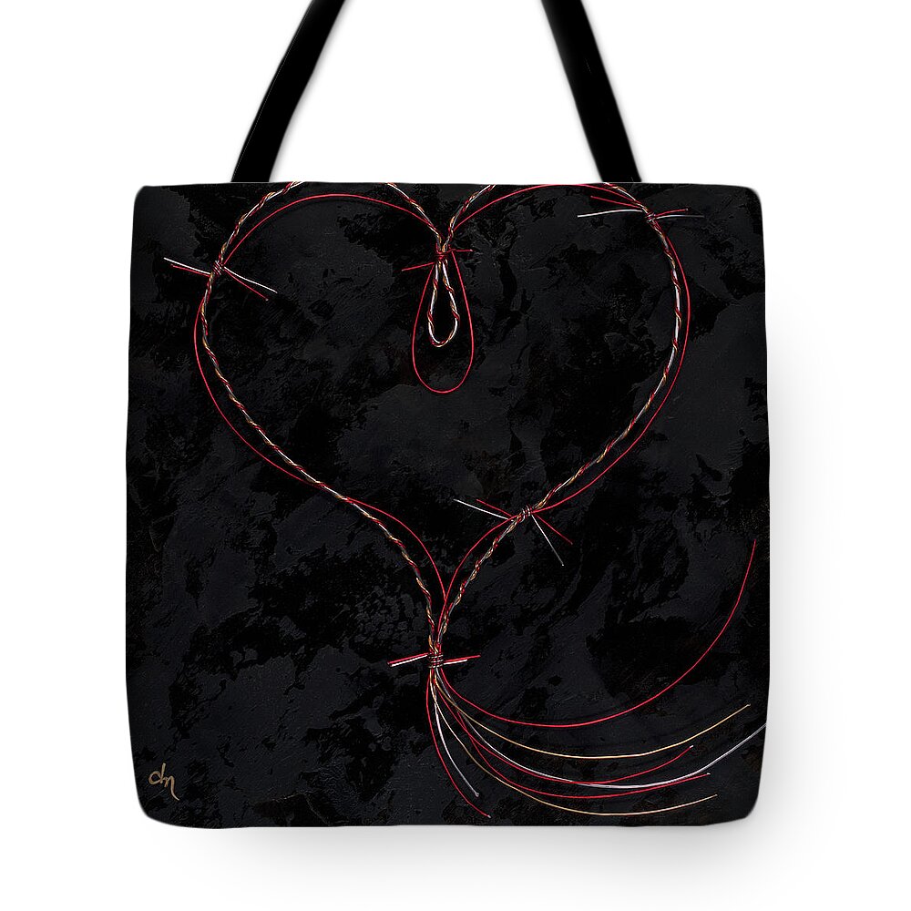 Heart Tote Bag featuring the painting Barbed Heart-Red Gold Silver Black by Tamara Nelson