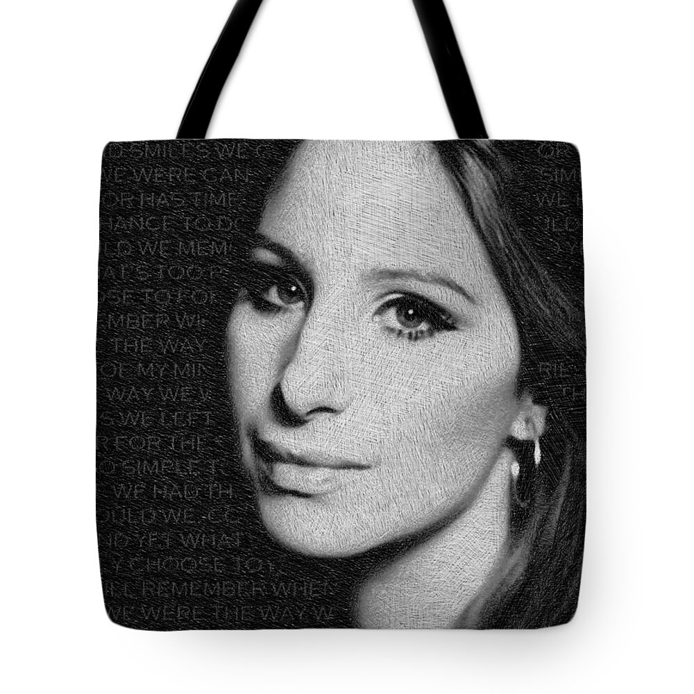 Barbra Streisand Tote Bag featuring the painting Barbra Streisand And Lyrics by Tony Rubino