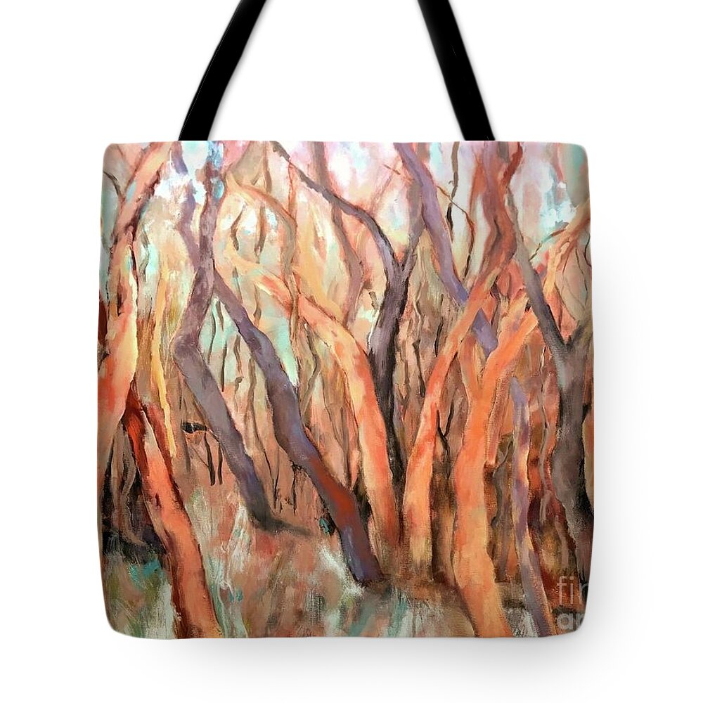 Acrylic Painting Tote Bag featuring the painting Bare Limbs and Trunks by Chris Hobel